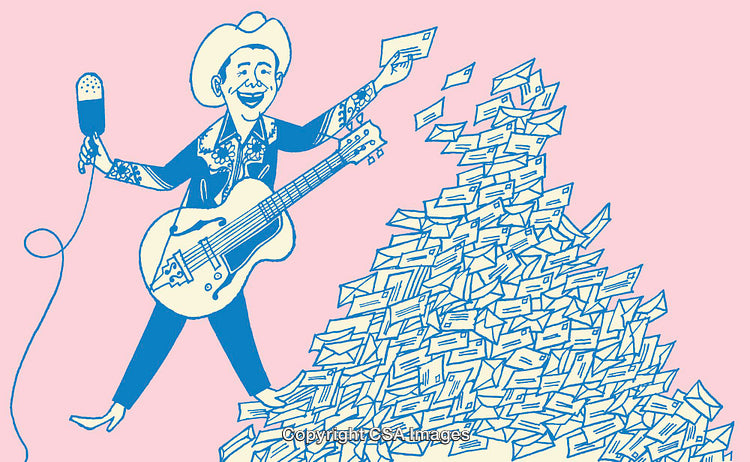 Colorful Line Art Depiction of a Musician Amongst Envelopes