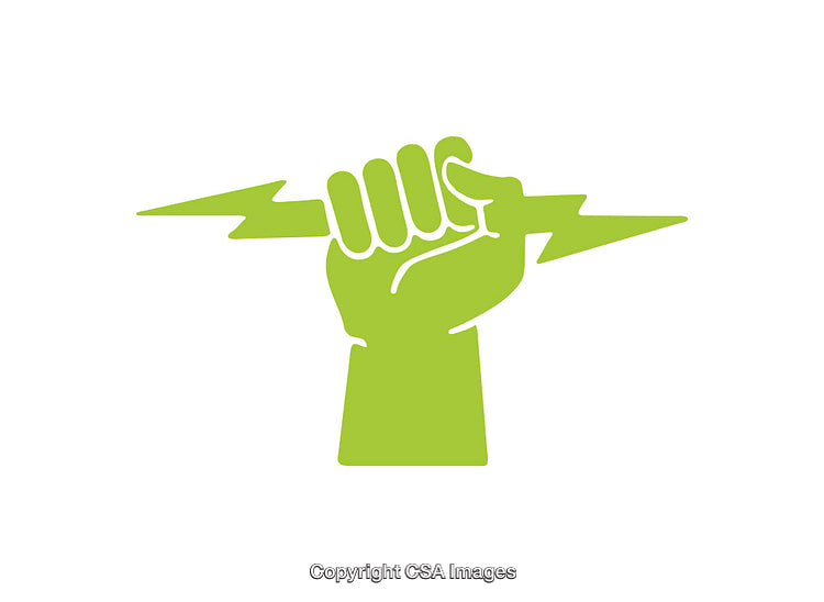 Green Hand Holding Lightning Bolt Icon Symbolizing Energy and Power