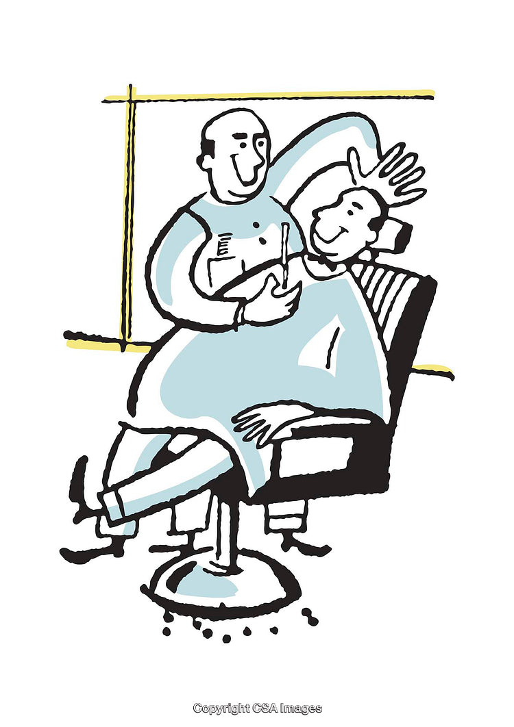 Barber Cutting Hair with Happy Customer in Salon Illustration
