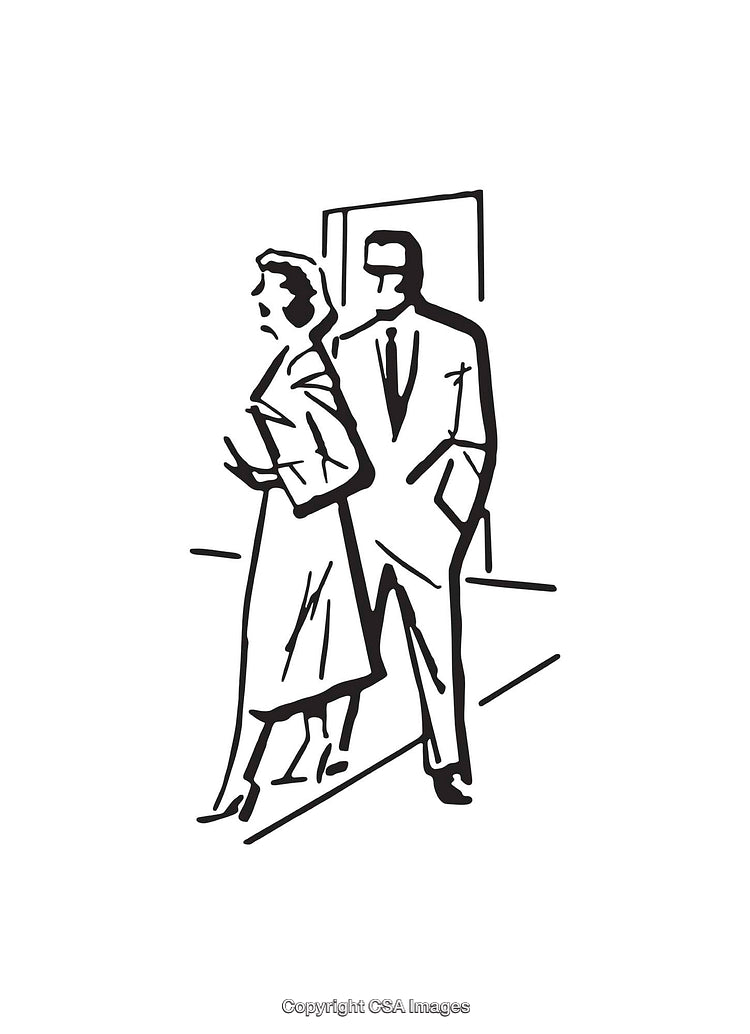 Elegant Line Art Illustration of a Walking Couple in Formal Attire