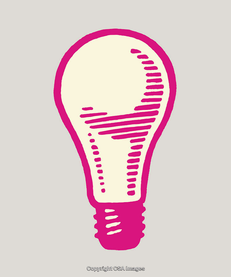 Minimalist Pink and Beige Lightbulb Illustration in Line Art Style