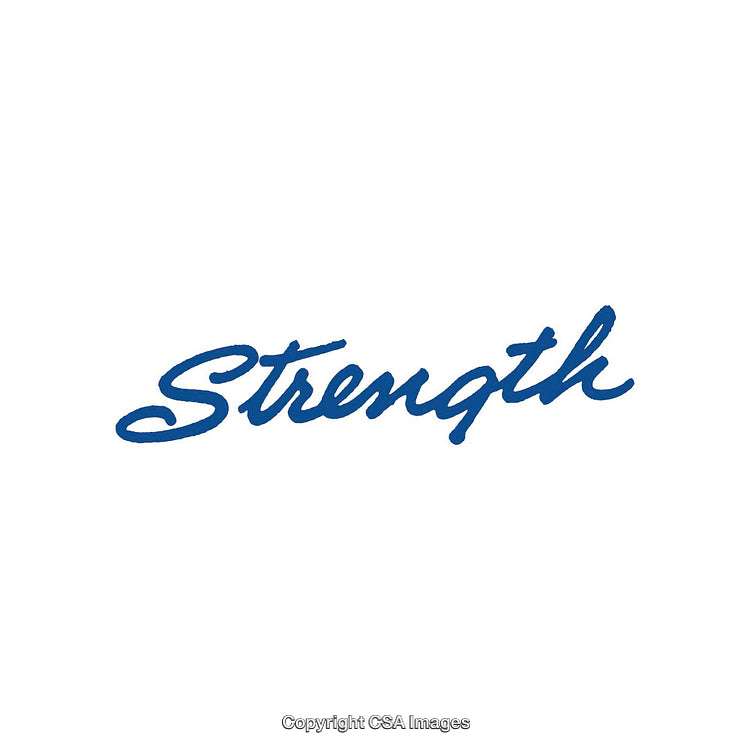 Blue Cursive Script Word Art Saying 'Strength' on White Background