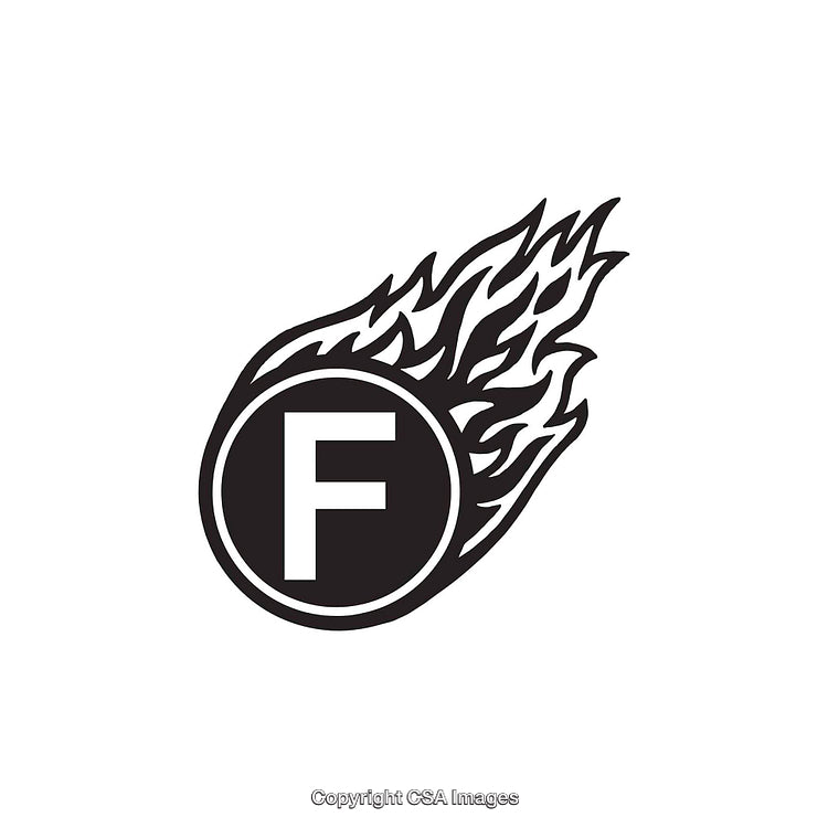 Letter F Inside Flaming Circle Symbolizing Energy and Passion