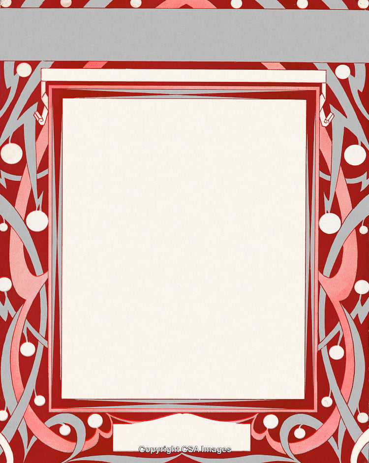 Art Nouveau Inspired Red and White Decorative Frame with Geometric Motifs