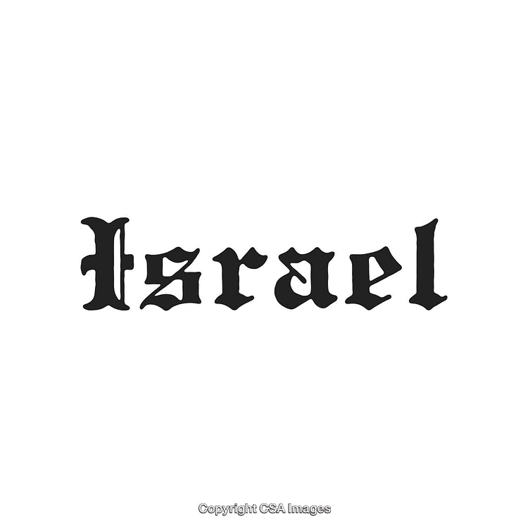 Gothic Blackletter Typography of the Word Israel in Stylized Lettering