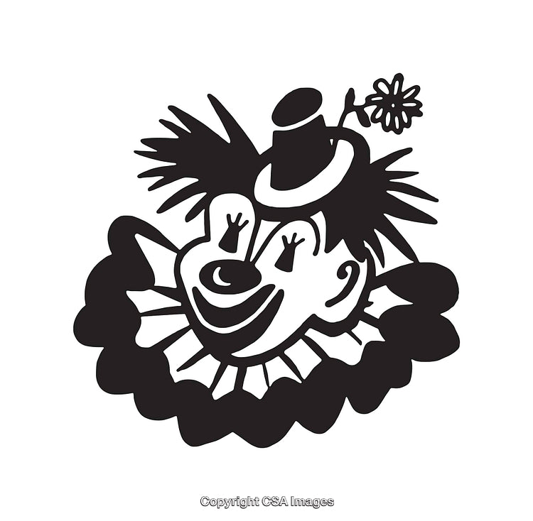 Black And White Line Art Illustration of a Cheerful Clown Face