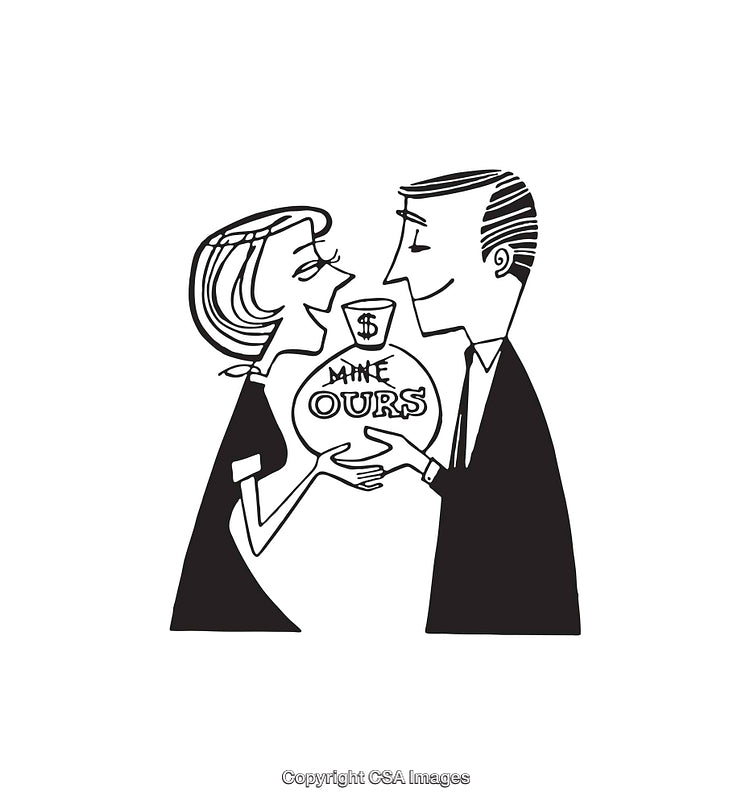 Black and White Line Art Illustrating Financial Cooperation in a Relationship