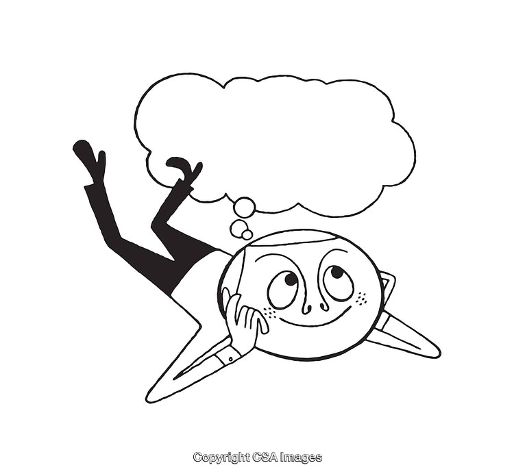 Whimsical Illustration of a Dreaming Character with Thought Bubble