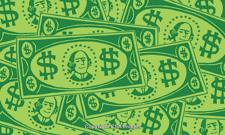 Seamless Pattern of Green Money With Dollar Signs and Portraits