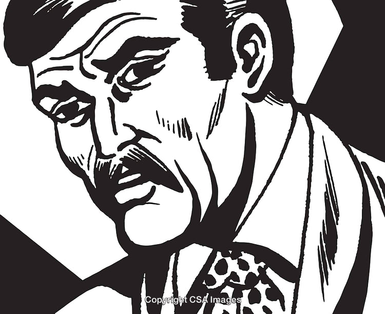 Black and White Illustration of a Thoughtful Man with Detailed Expression