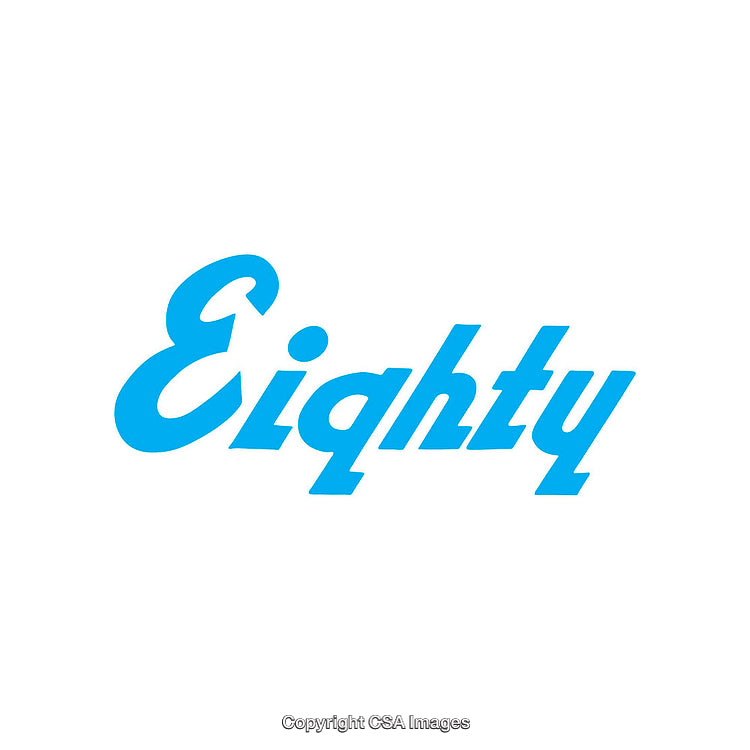 Stylized Text Illustration Featuring the Word Eighty in Blue Script Font