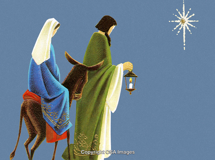 Illustration of a Holy Journey Featuring Figures and Star in the Night