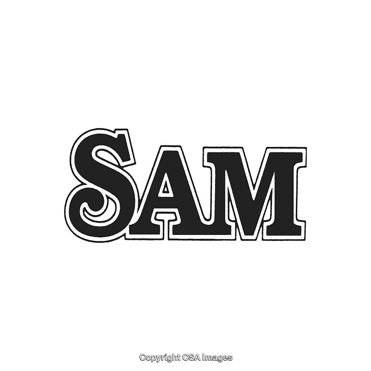Stylized Text Design with 'Sam' in Bold Black Font on White Background