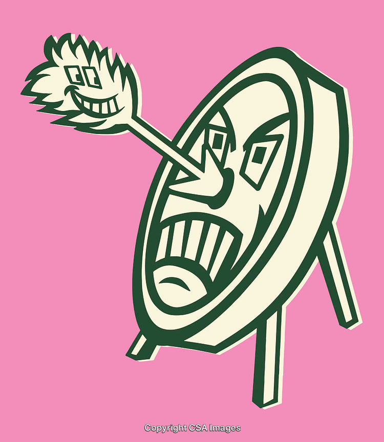 Abstract Cartoon Face Illustration in Bold Colors and Pink Background