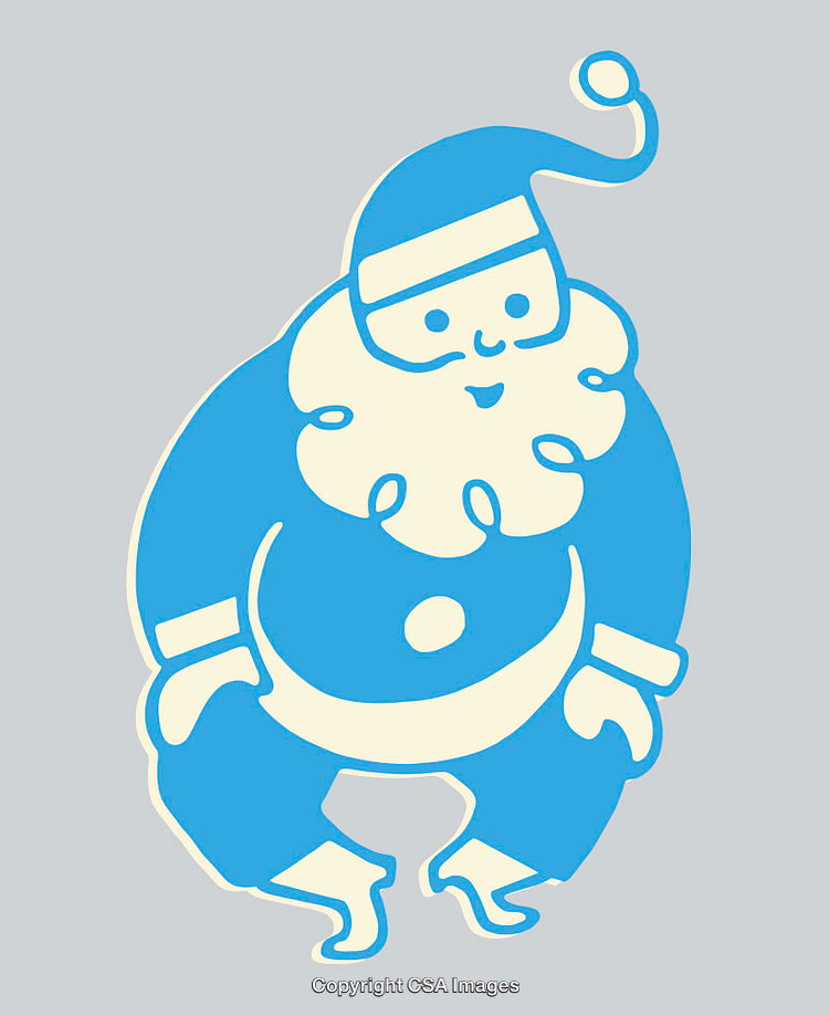 Blue And White Santa Claus Line Art Illustration on Gray Background