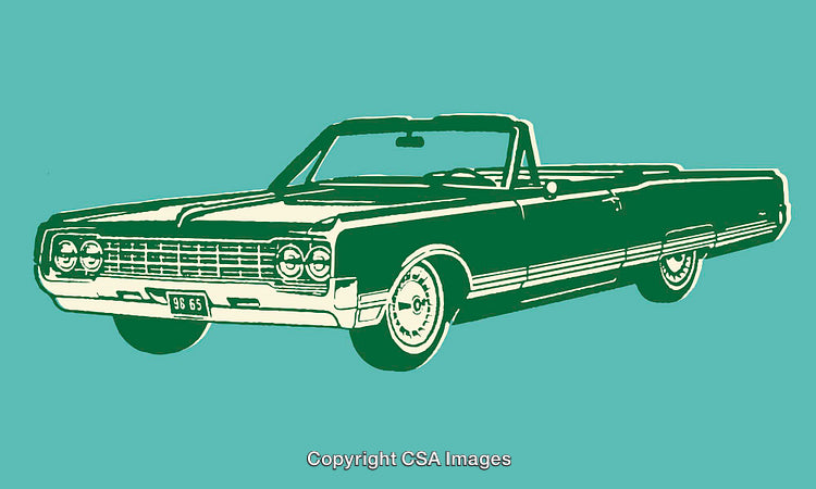 Vintage Green Convertible Car Illustrated in Classic Style Line Art