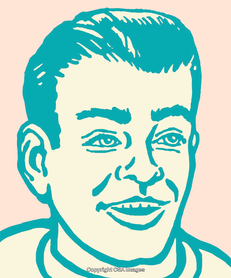 Retro Style Pop Art Illustration of a Smiling Male Face