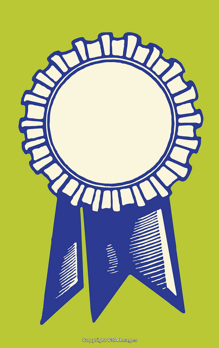 Blue Ribbon Illustration Representing Award Recognition on Green Background