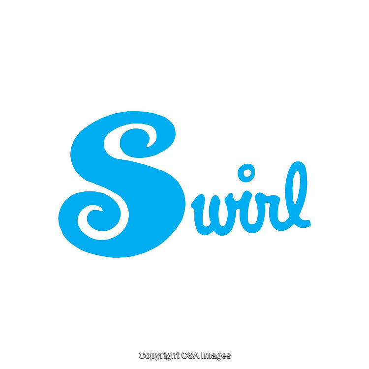 Blue Swirl Typography Artwork on White Background for Designs and Branding