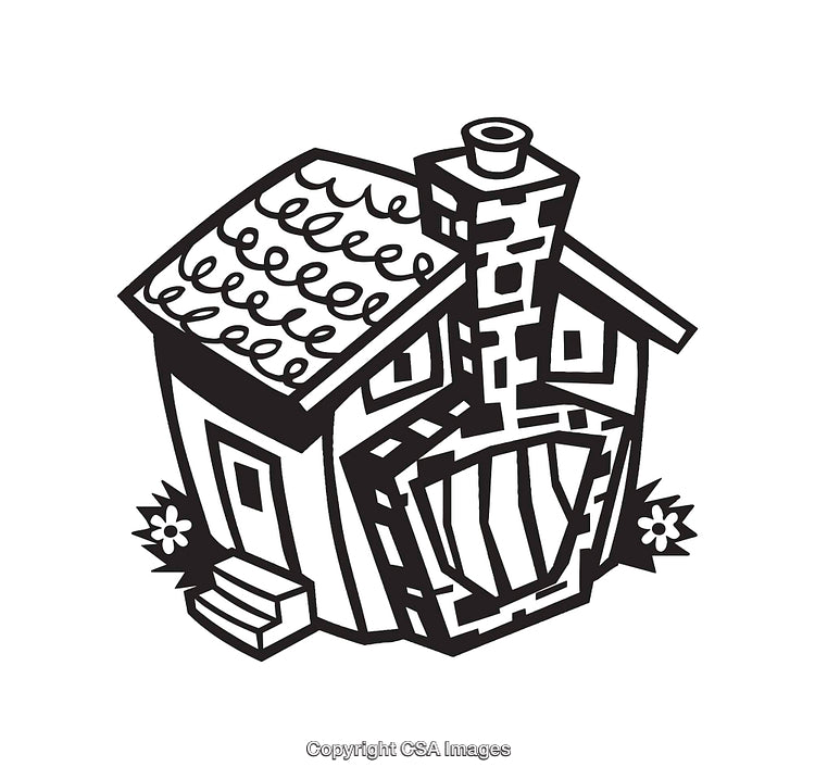 Charming Black and White Sketch of a Cartoon House Illustration