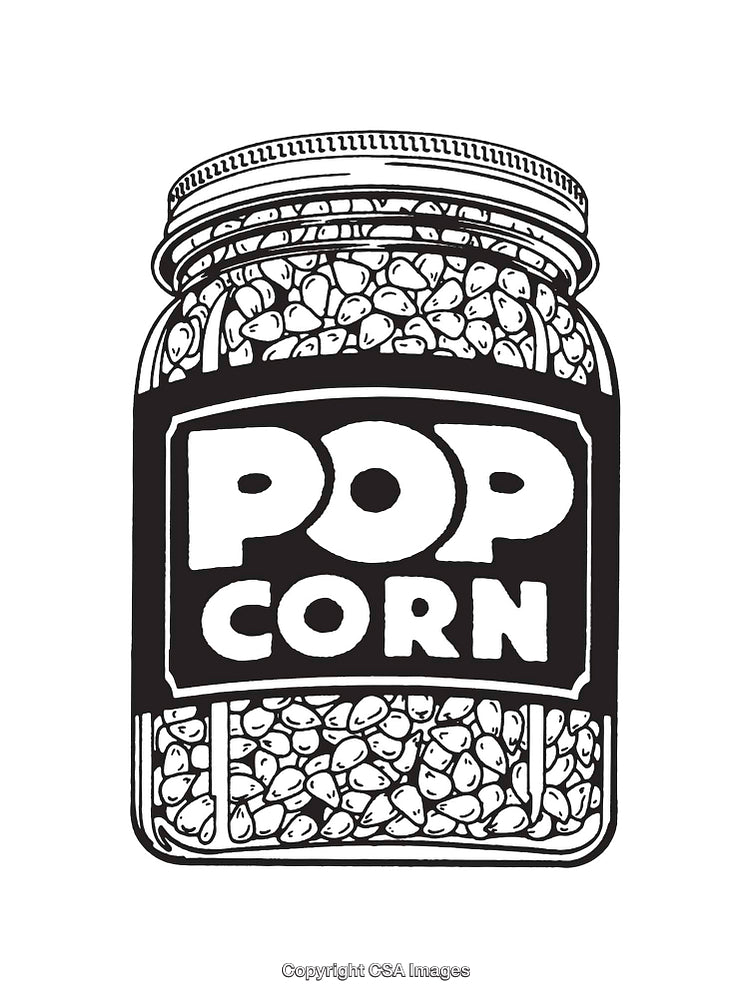 Black and White Line Art Illustration of Popcorn in a Glass Jar