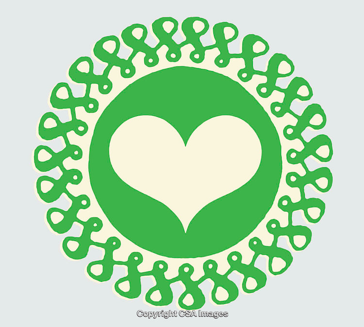 Green Heart Symbol with Abstract Recursive Pattern On Minimal Background