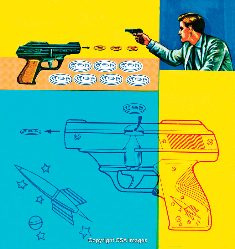 Vibrant Retro Art Illustrations of Guns in a Pop Art Style