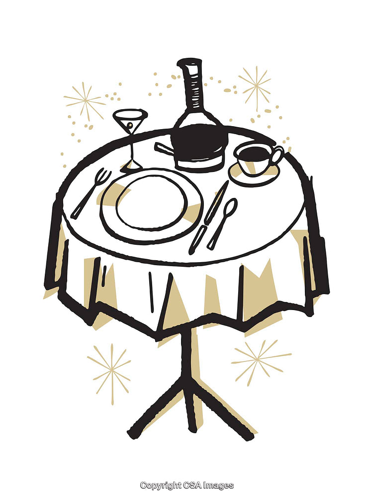 Elegantly Set Table Illustration with Dinnerware and Sparkling Accents