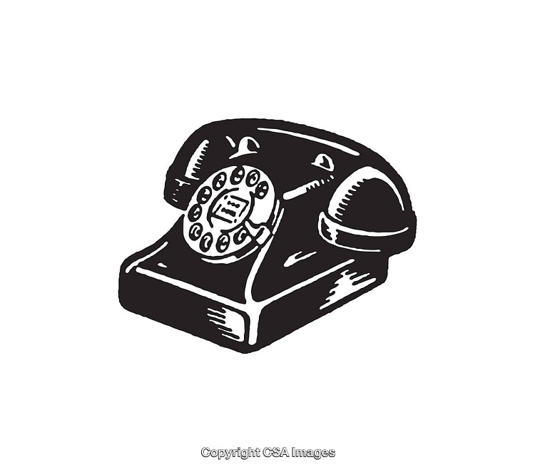 Black and White Retro Rotary Telephone Illustration for Vintage Themes