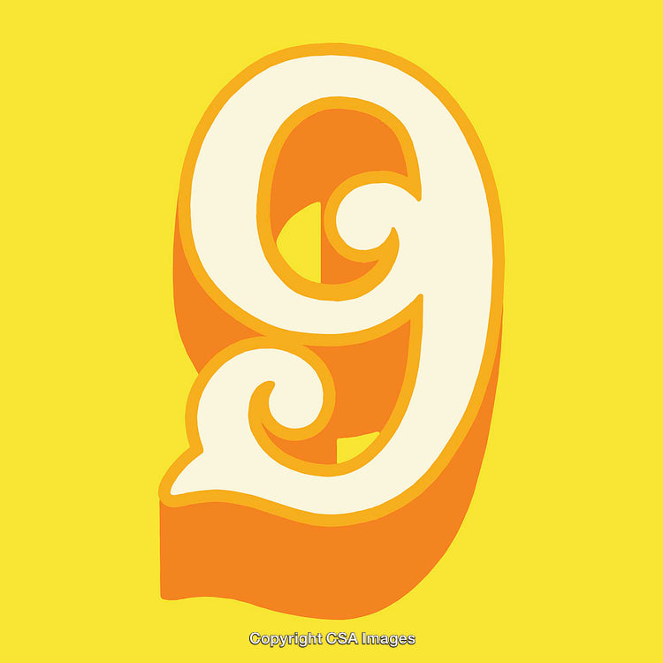 Artistic Number Nine with a Bold Orange and Yellow Color Palette