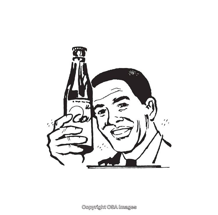 Retro Illustration of a Smiling Man Holding a Beverage Bottle