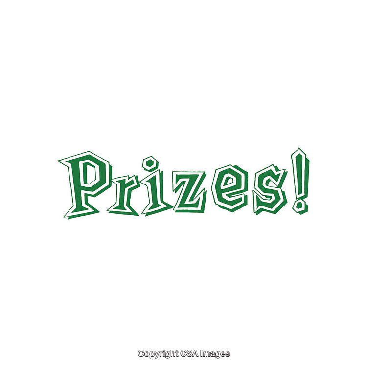 Green Text Design Displaying the Word 'Prizes!' on a White Background