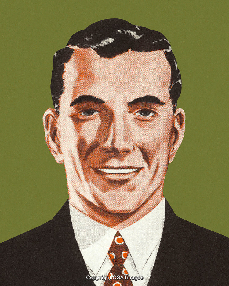 Retro Illustration of Smiling Man in Business Attire on Green Background