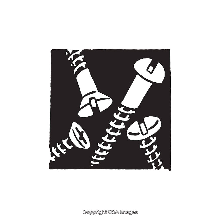 Monochrome Line Art Depicting Metal Screws in Various Angles