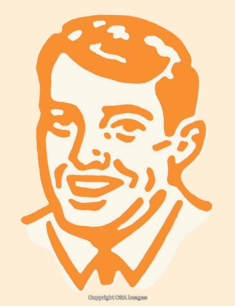 Color Line Art Illustration of a Smiling Man With Vintage Style