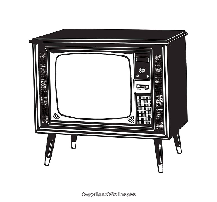 Vintage Black and White Illustration of a Retro Television Set