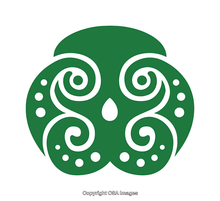 Green Decorative Icon Featuring Symmetric Swirls and Circular Patterns