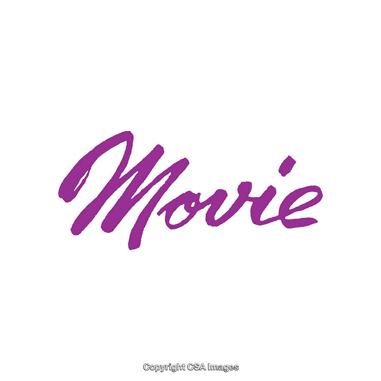 Purple Cursive Text Reading 'Movie' on a Clean White Background