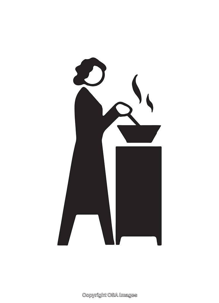 Minimalist Black and White Icon of a Person Cooking at a Stove
