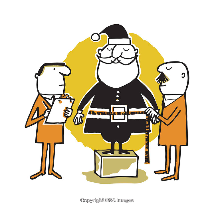 Santa Claus Measurement Scene with Character Illustrations in Vibrant Colors