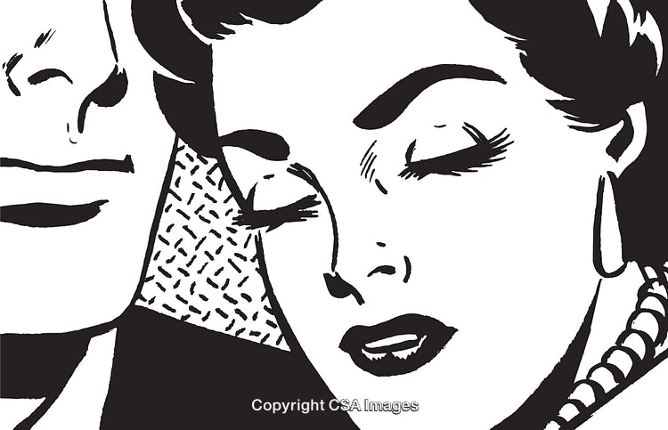 Retro Black and White Illustration of Man and Woman in Intimate Moment