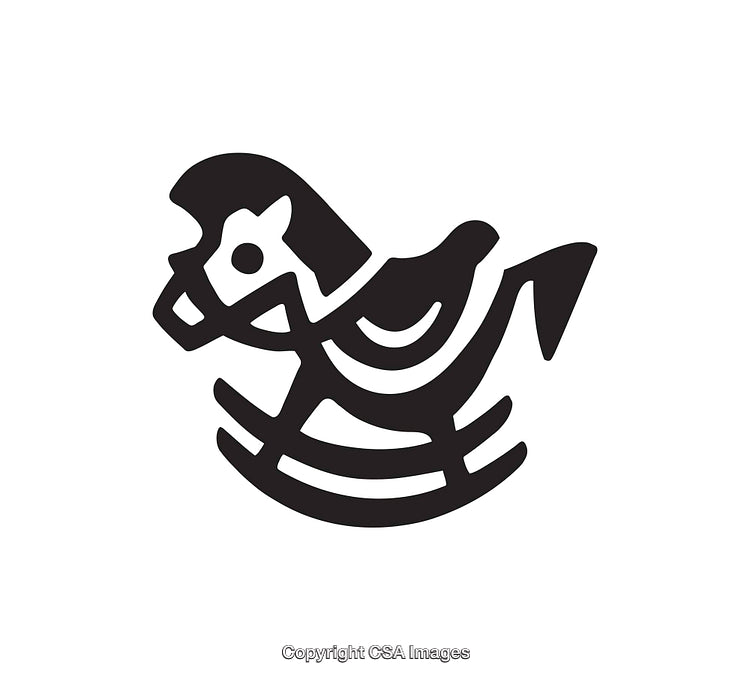 Black and White Rocking Horse Illustration in Minimalist Line Art Style