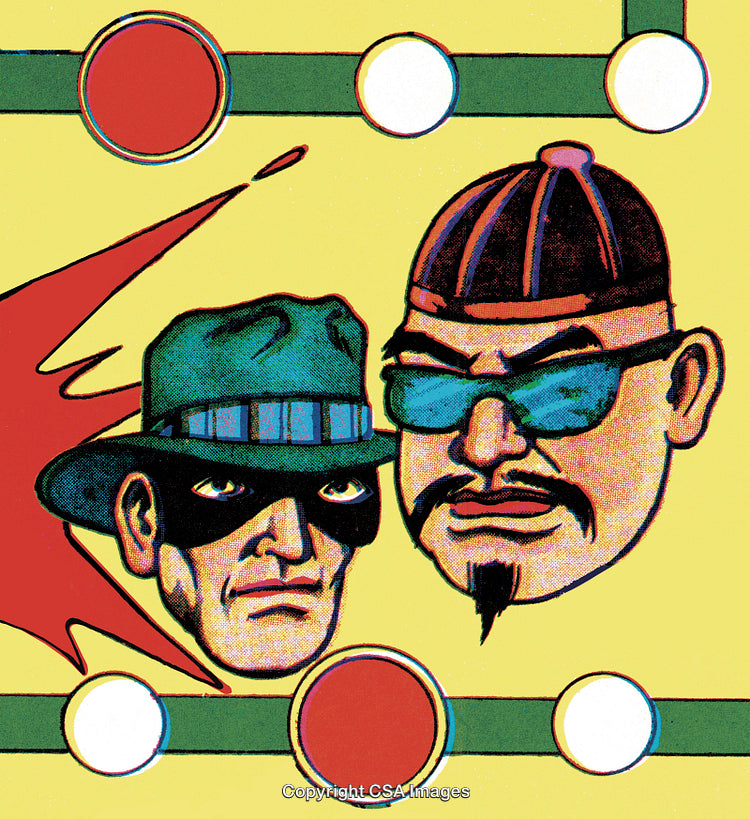 Bold Pop Art Style Illustration Featuring Two Masked Figures