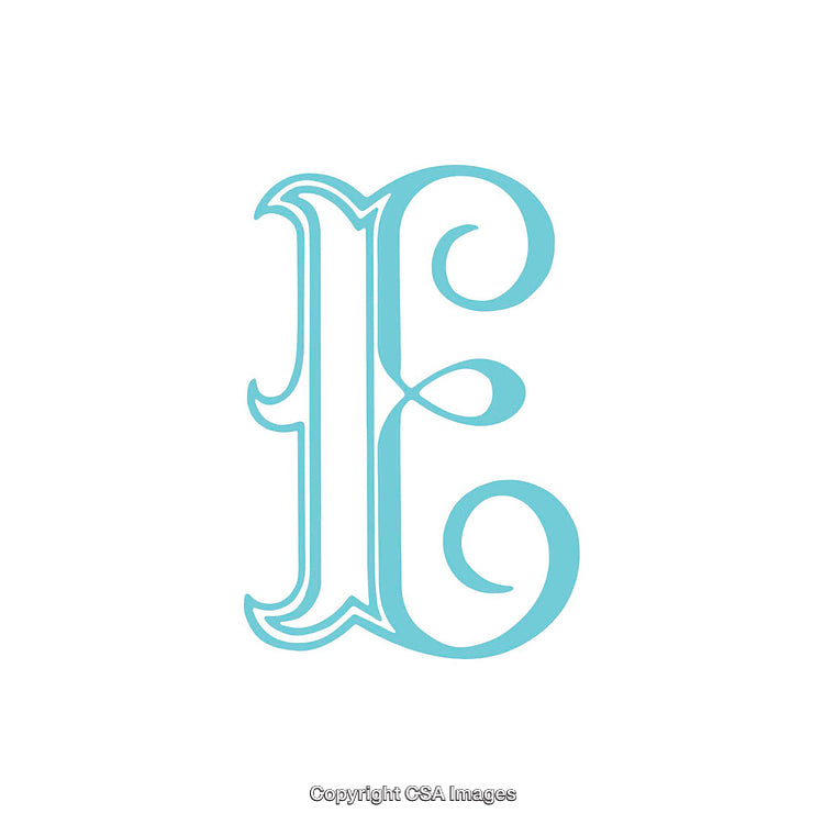 Elegant Decorative Letter E in Stylish Blue Typography Design