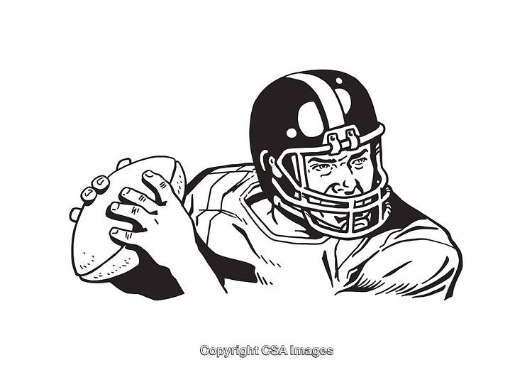 Black and White Line Art of a Football Player Throwing a Ball