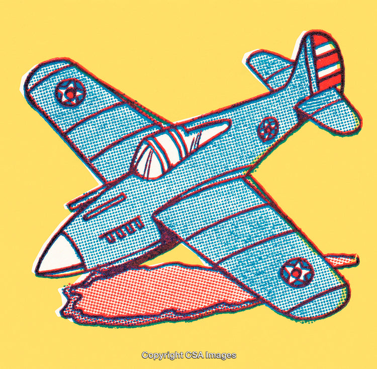 Retro Styled Airplane Illustration Over Yellow Background With Vibrant Colors