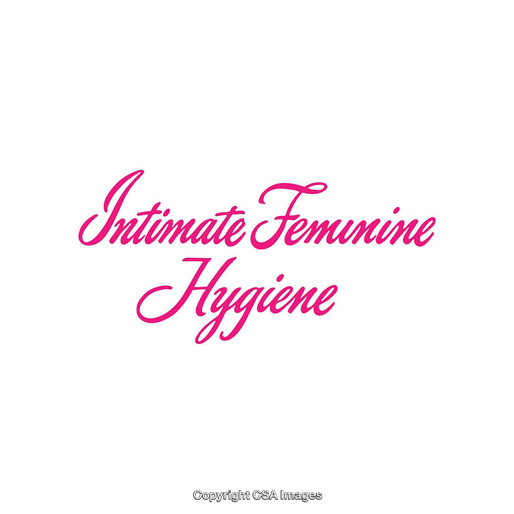 Pink Script Text Highlighting Intimate Feminine Hygiene on White Background