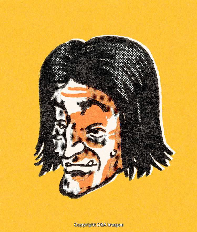 Expressive Caricature Illustration of a Face in Bold Colors on Yellow Background