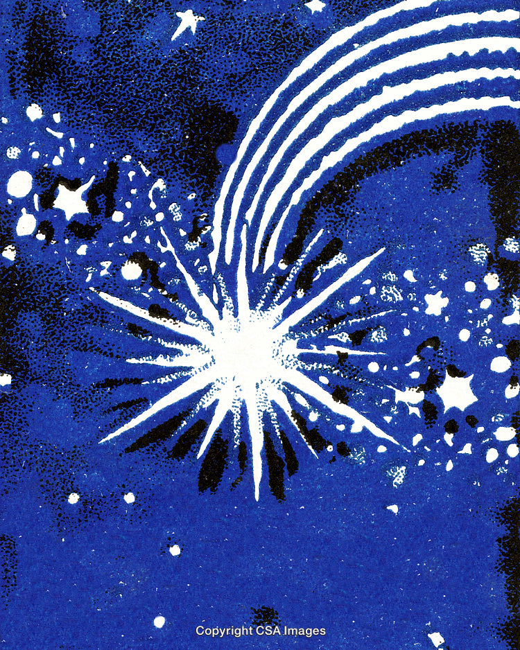Bright Celestial Explosion with Radiant Stars and Comet Trails in Space