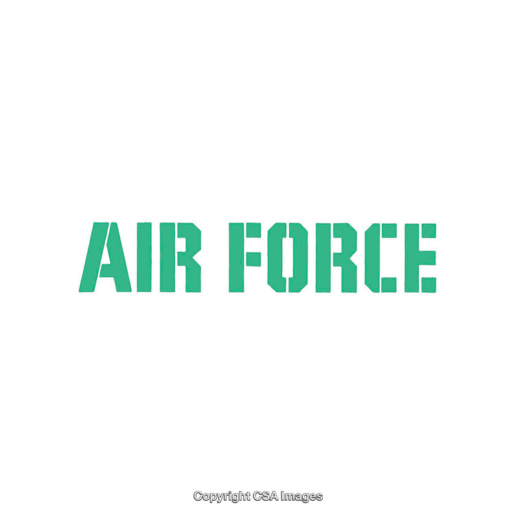 Green Military Stencil Style Air Force Text on White Background